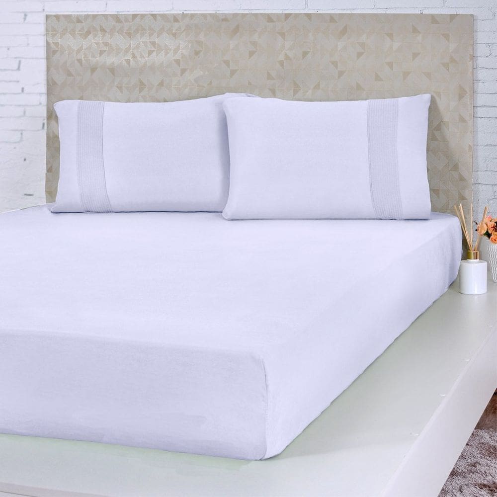 Jogo de Cama Queen Malha 3 Pçs Bella Cama 100% Algodão 158x198x35cm