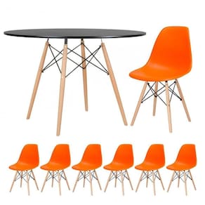 Kit - Mesa Eames 120 Cm Preto + 6 Cadeiras Eames Dsw Laranja Mesa Preto Com Cadeiras Laranja