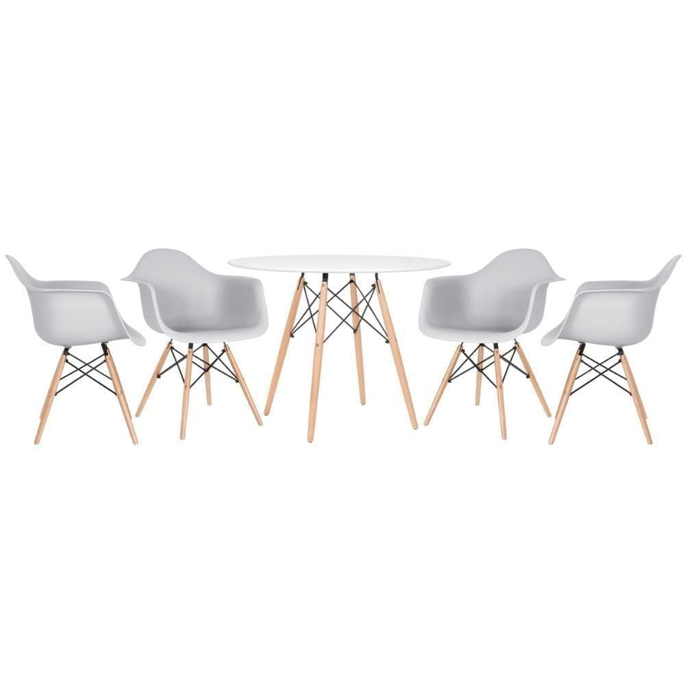 Kit - Mesa Eames 100 Cm + 4 Cadeiras Eames Daw Mesa Branco Com Cadeiras Cinza Claro Mesa Branco Com Cadeiras Cinza Claro