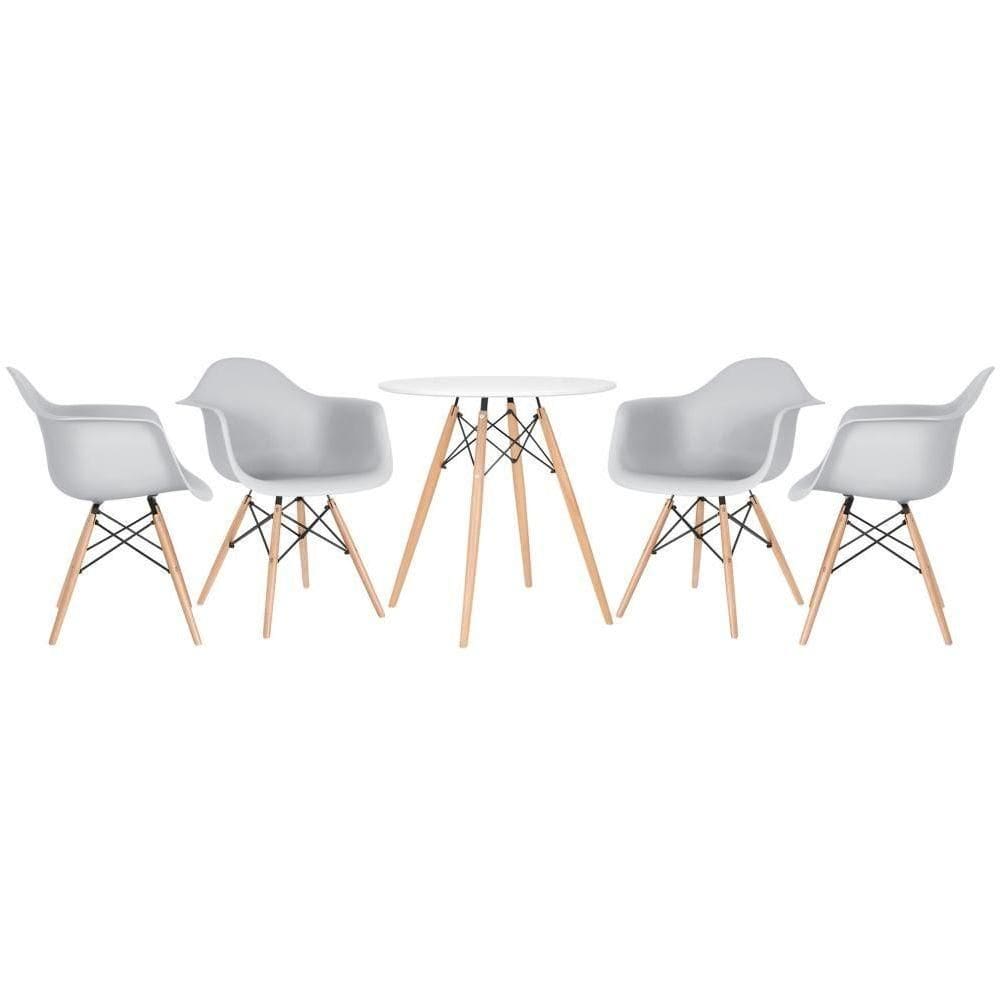 Kit - Mesa Eames 70 Cm Branco + 4 Cadeiras Eames Daw Cinza Claro Mesa Branco Com Cadeiras Cinza Claro