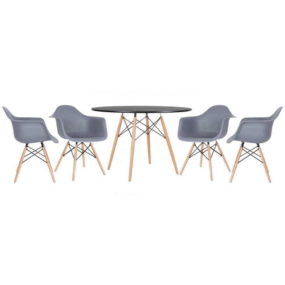 Kit - Mesa Eames 120 Cm Preto + 4 Cadeiras Eames Daw Cinza Escuro Mesa Preto Com Cadeiras Cinza Escuro