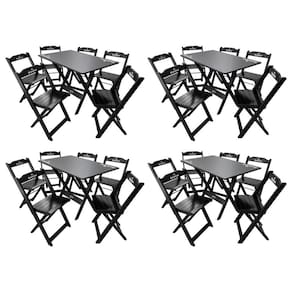 Kit 4 Conjuntos Mesa Dobrável Madeira 110x70 Com 6 Cadeiras Personalizada Hei Preta - Tarimatã