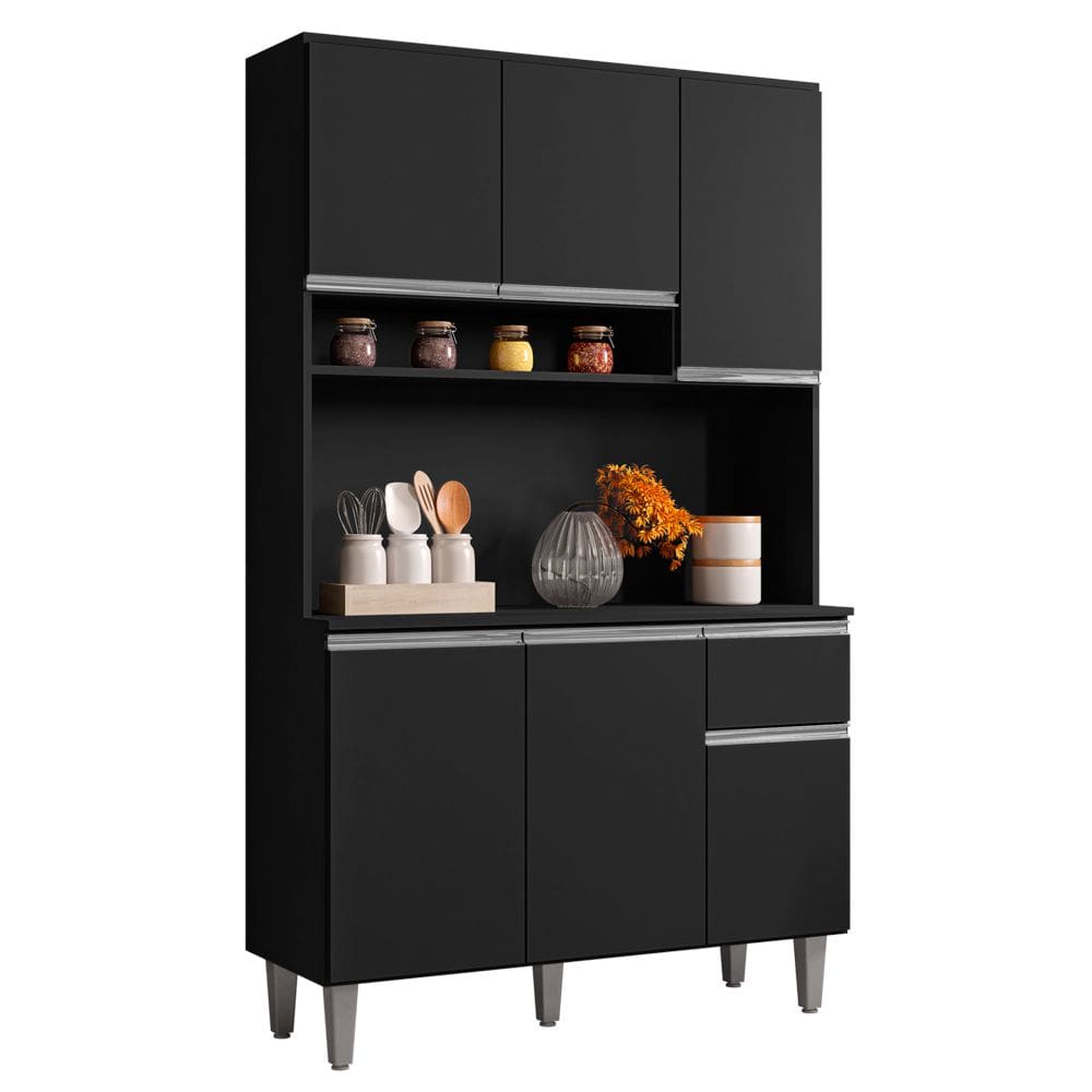 Kit Cozinha Compacta Márcia 105cm Com 6 Portas e 1 Gaveta Preto Fosco - Abmaza