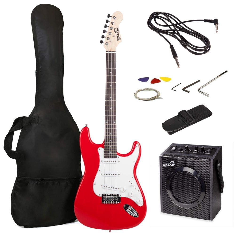 Guitarra elétrica RockJam RJEG03-SK-RD com amplificador de 10W e acessórios
