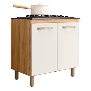 Balcão De Cozinha Fit 80 2 Portas Freijó-off White Cristal Com Tampo Mdp Para Cooktop - Nicioli Freijó-off White Cristal