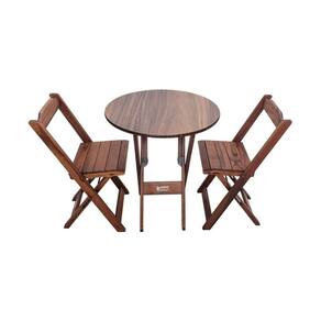Mesa Dobrável De Madeira Redonda 70cm Com 2 Cadeiras Imbuia - Tarimatã