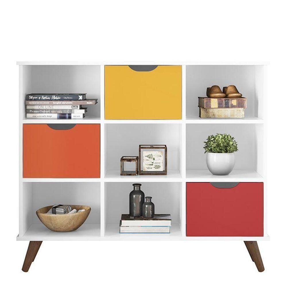 Nicho Organizador Retrô 1478 Com 3 Gavetas Branco-colorido - Qmovi Branco-colorido