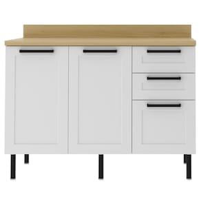 Balcao Com Tampo 120 Cm Mdf 2 Portas 3gavetas Branco Carvalho Tecno Mobili
