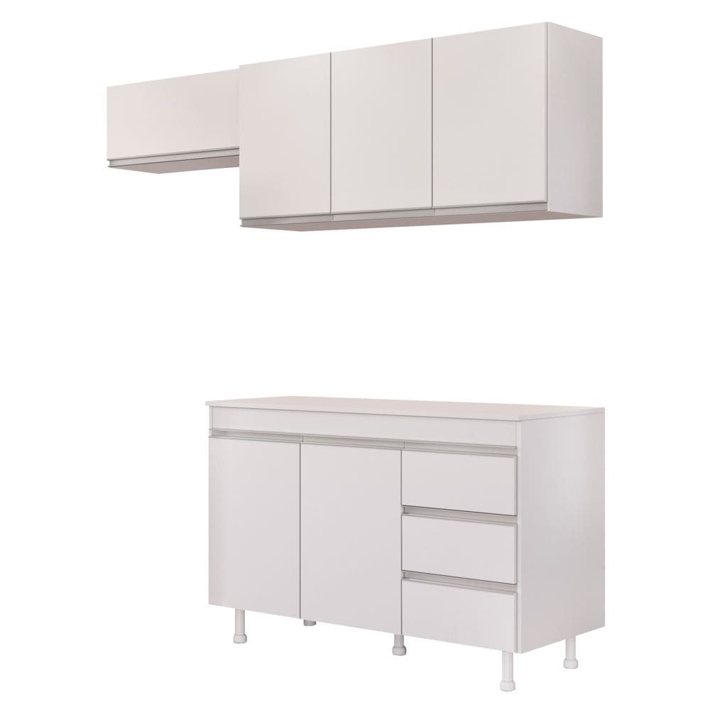 Cozinha Planejada Lux 3 Peças 100%MDF com Balcão Gabinete Tampo 120cm 3 Gavetas Branco - Abmaza