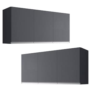 Kit 02 Armários de Cozinha Aéreo Andréia 120cm 3 Portas Cinza Escuro - Abmaza