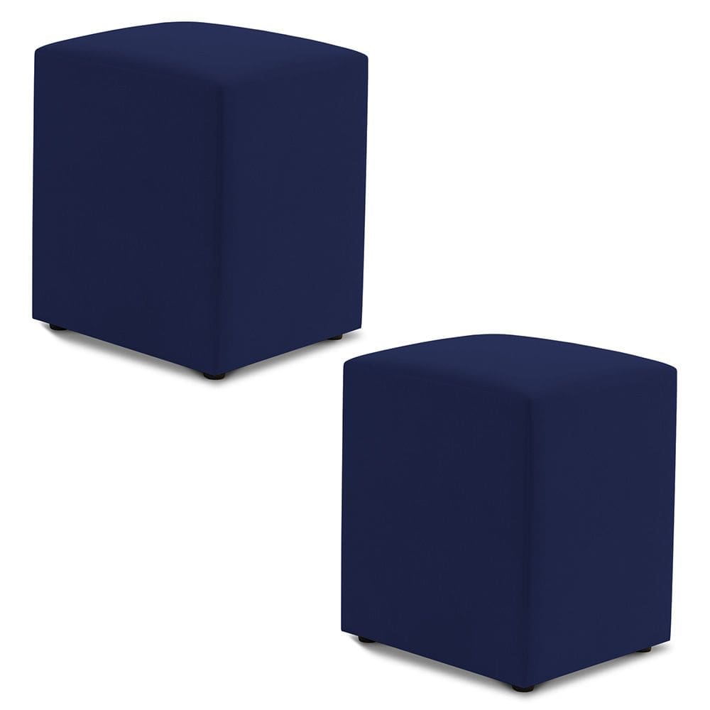 Kit 02 Puffs Decorativos Sala de Estar Quadrado 36x47cm Veludo Azul Marinho - Abmaza
