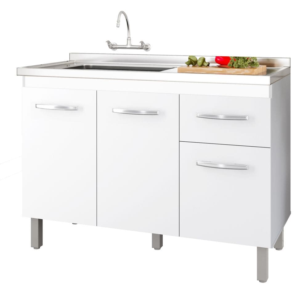 Balcão Gabinete Para Pia Anyta 118cm 03 Portas Sem Tampo Branco - Abmaza