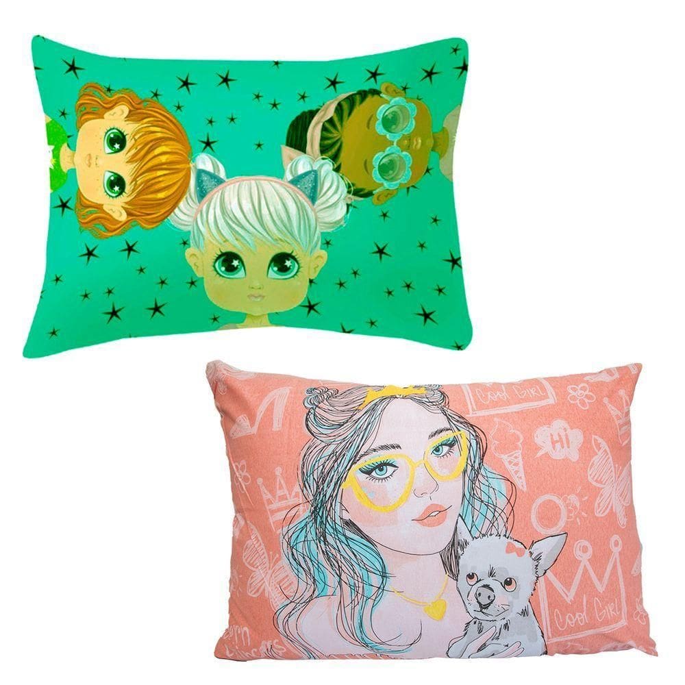 Kit Fronha Portallar Malha 100% Algodão Estampa Localizada Girl E Juju (02 Unidades) Branco