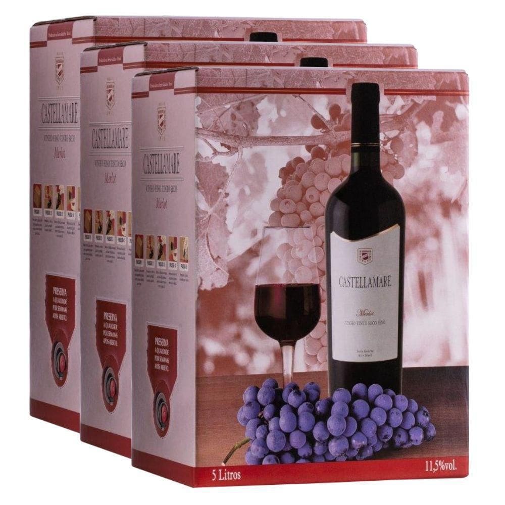 Vinho Merlot Bag-In-Box 5 Litros Castellamare Kit 3