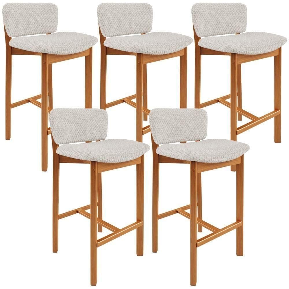 Kit 05 Banquetas Alta Para Cozinha Sala De Jantar Bar Dara L02 Bouclê Cru - Lyam Decor