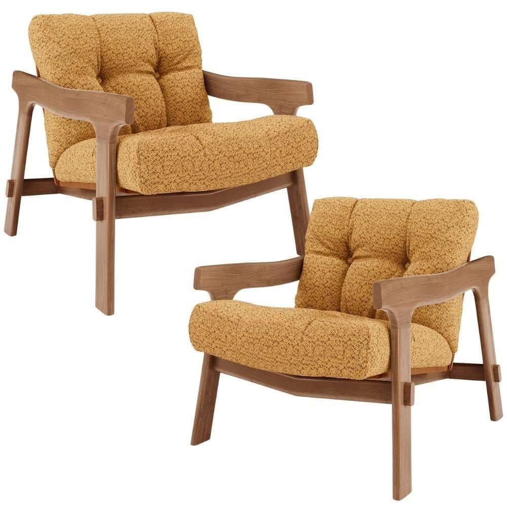 Kit 02 Poltronas Decorativa Fixa Para Sala Living Ikary L02 Canela Bouclê Mostarda - Lyam Decor