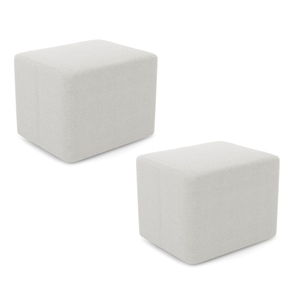 Kit 02 Puffs Decorativos Living Yumi Retangular 60cm Bouclê Off White - Abmaza