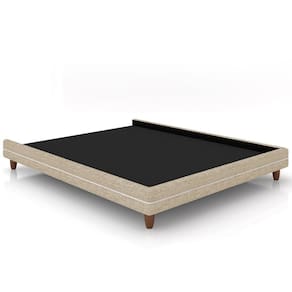 Cama Casal Base Pés Madeira 148cm Suném P05 Linho Bege - Lyam Decor