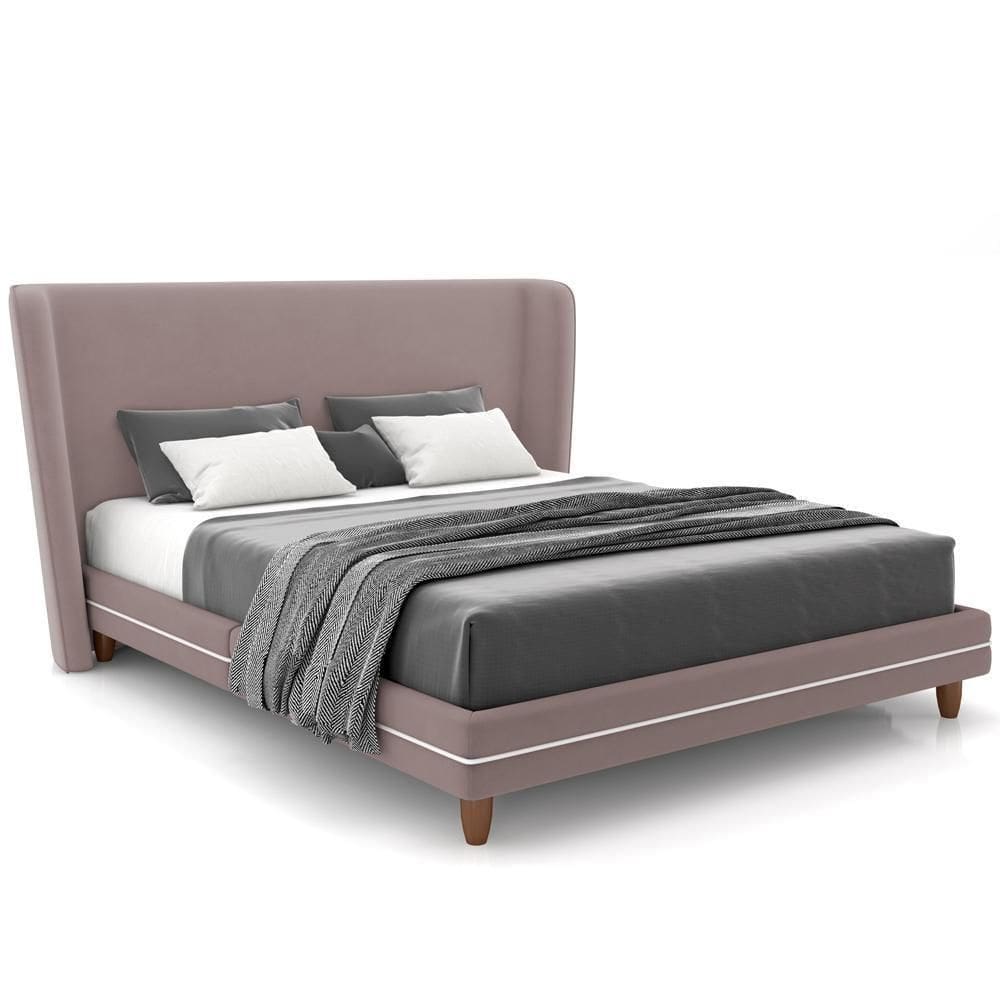 Cabeceira Casal Nilo 160cm Com Cama Pés Madeira Suném P05 Veludo Rosê - Lyam Decor