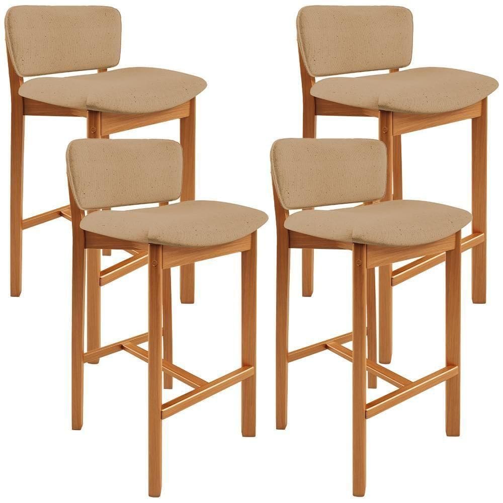 Kit 04 Banquetas Alta Para Cozinha Sala De Jantar Bar Dara L02 Linho Bege Escuro - Lyam Decor