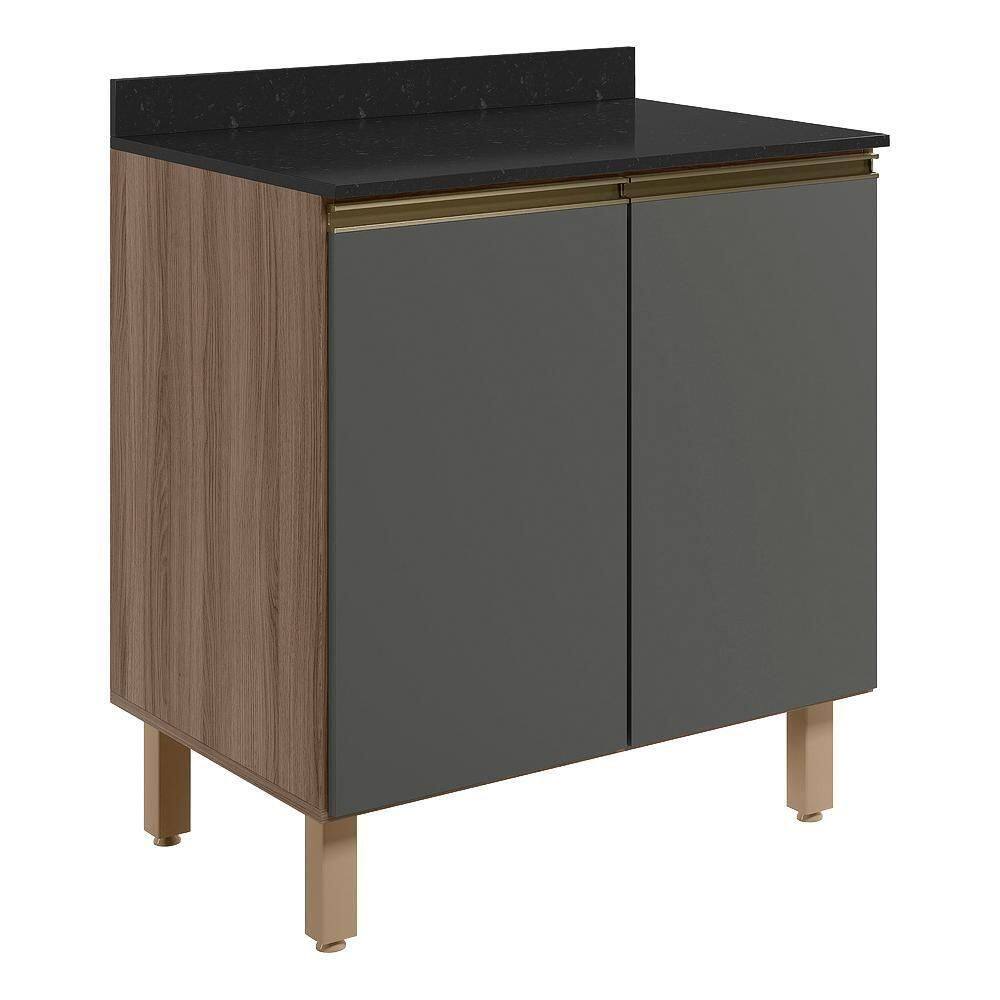 Balcao Com Tampo 2 Portas 80 Cm Mdf Kali 12223 Carvalho Toq Chumbo Nicioli