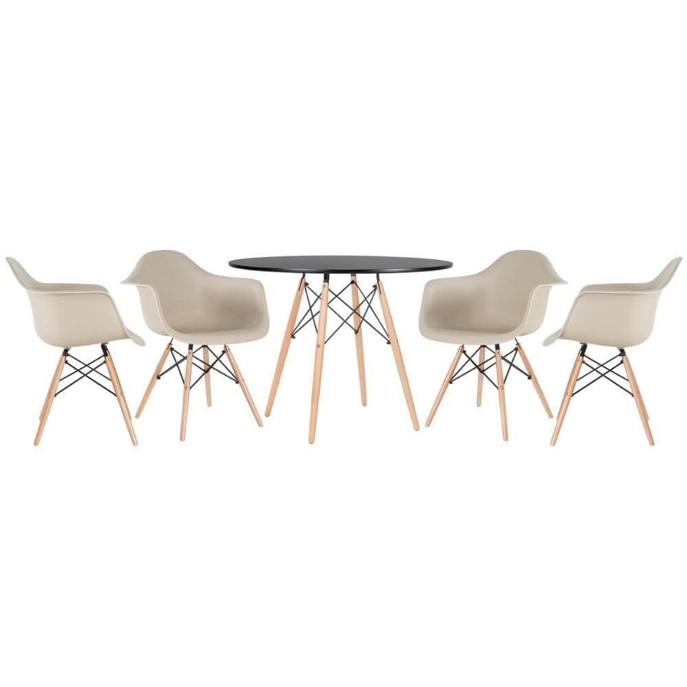 Kit - Mesa Eames 100 Cm + 4 Cadeiras Eames Daw Mesa Preto Com Cadeiras Nude Mesa Preto Com Cadeiras Nude