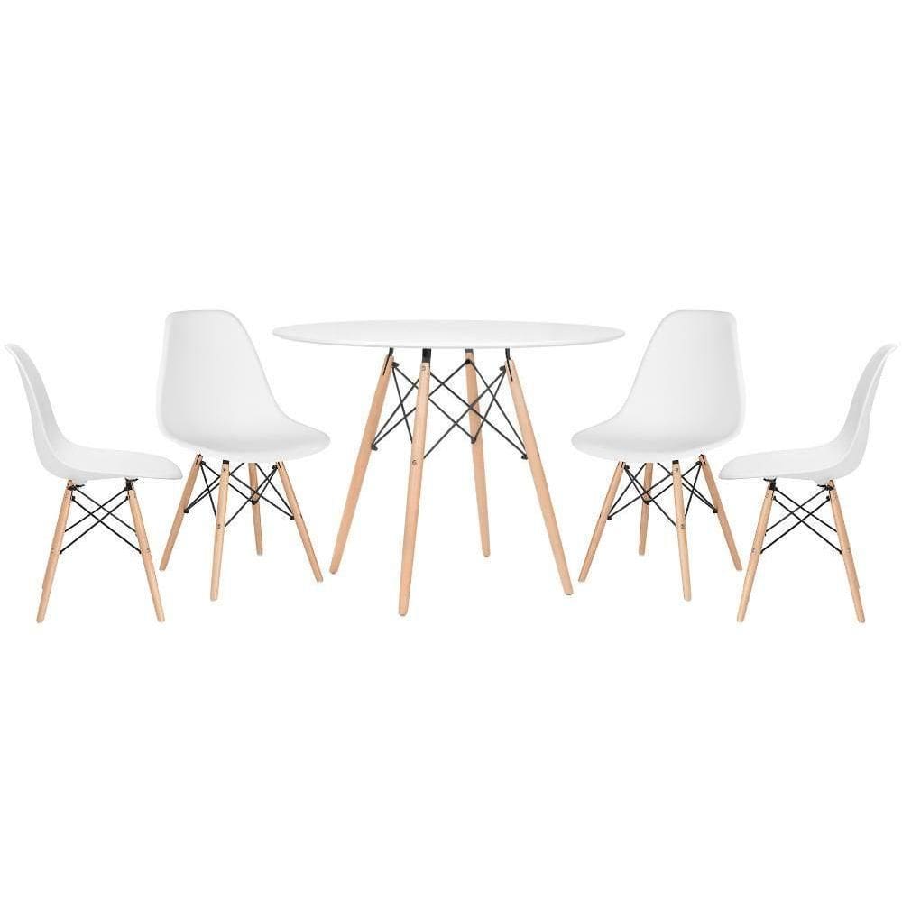 Kit - Mesa Eames 100 Cm Branco + 4 Cadeiras Eames Dsw Branco Mesa Branco Com Cadeiras Branco