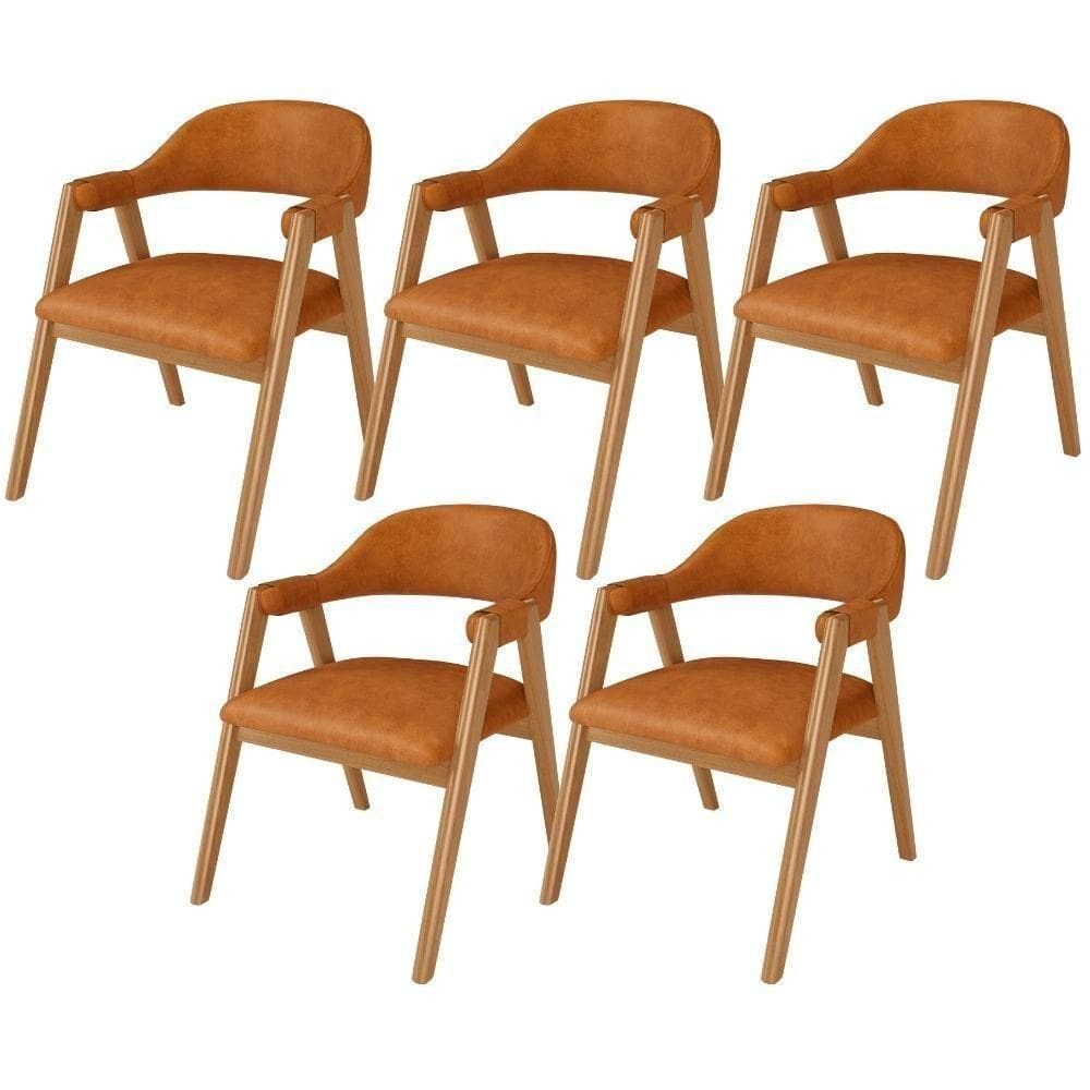 Kit 05 Cadeiras De Jantar E Estar Living Estofada Nadja L02 Couríssimo Canela - Lyam Decor
