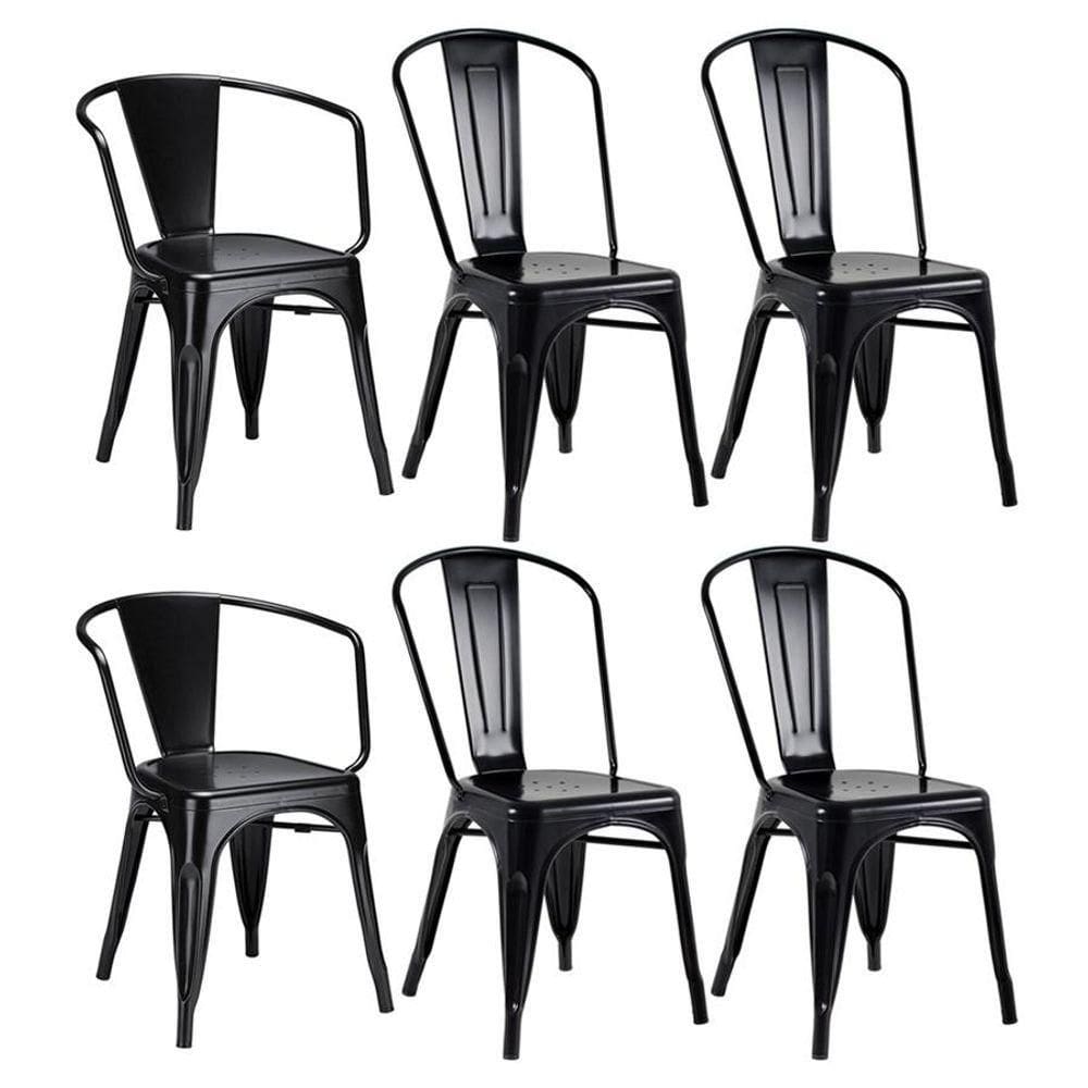 Kit - 2 Poltronas Tolix + 4 Cadeiras Tolix - Preto Preto
