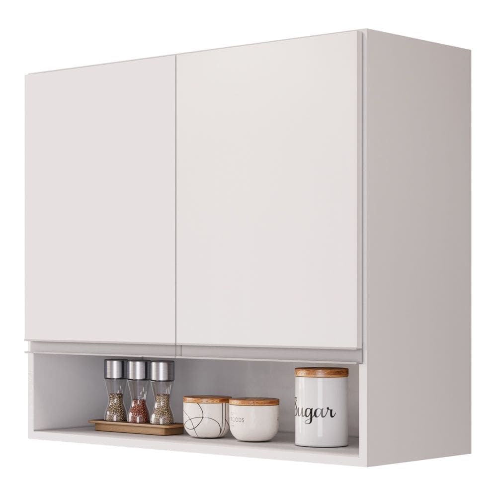 Armário Aéreo Multiuso Lux 80cm 100%MDF 02 Portas com Nicho Integrado Branco - Abmaza