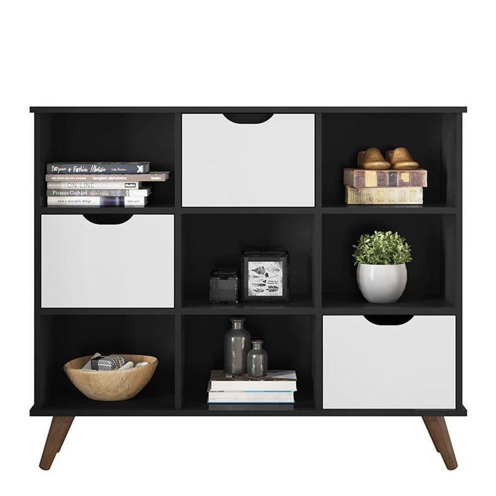 Nicho Organizador Retrô 1478 Com 3Gavetas Preto-branco - Qmovi Preto-branco