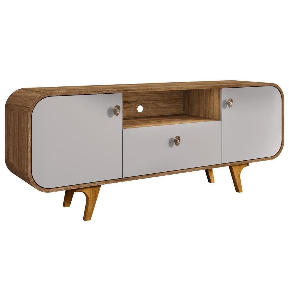 Rack Para Sala De Estar 55 Pol Orgânico Picasso B02 Cinamomo Off White - Lyam Decor