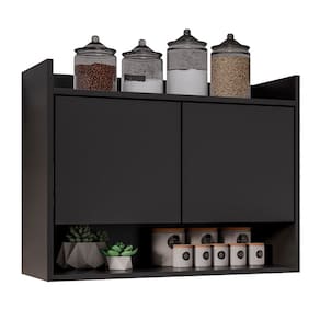Armário Aéreo Cozinha Multiuso Cecília 70cm 02 Portas Preto - Abmaza