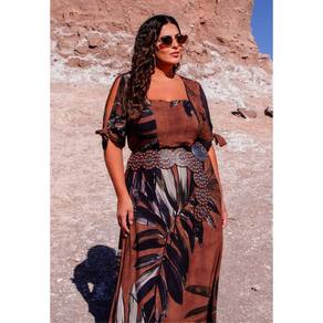 Vestido Plus Size Estampado com Amarração