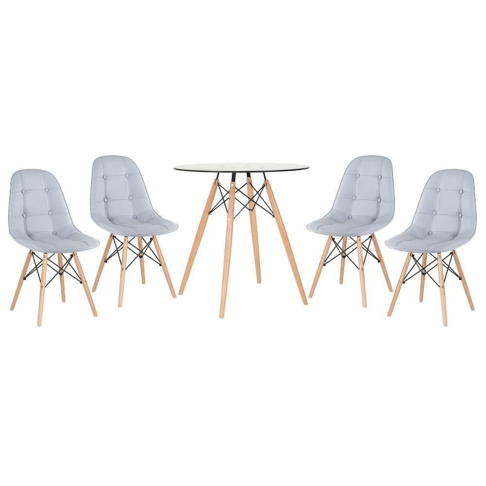 Kit - Mesa De Vidro Eames 70 Cm + 4 Cadeiras Eames Botonê Cinza Claro Cinza-claro