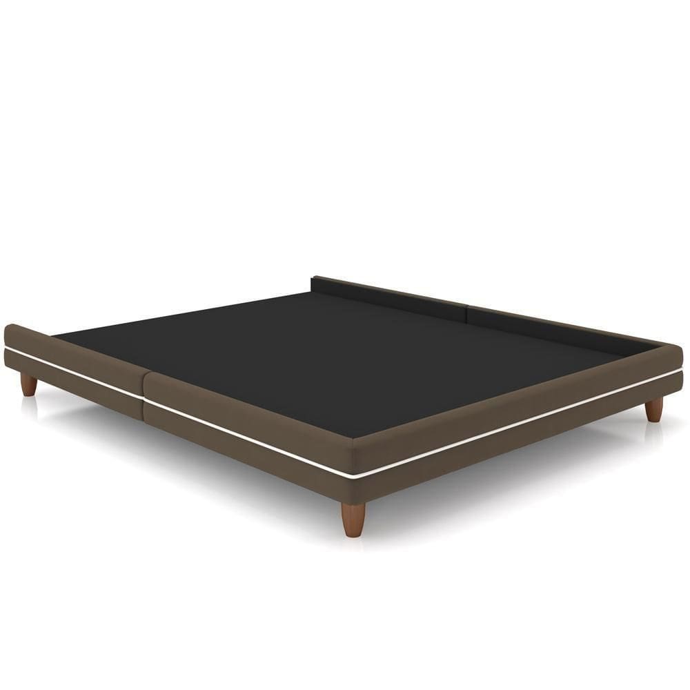 Cama Casal Base Pés Madeira 203cm Suném P05 Veludo Marrom - Lyam Decor