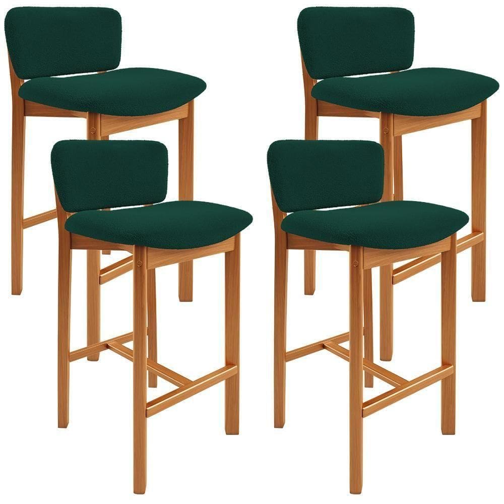 Kit 04 Banquetas Alta Para Cozinha Sala De Jantar Bar Dara L02 Bouclê Verde Musgo - Lyam Decor