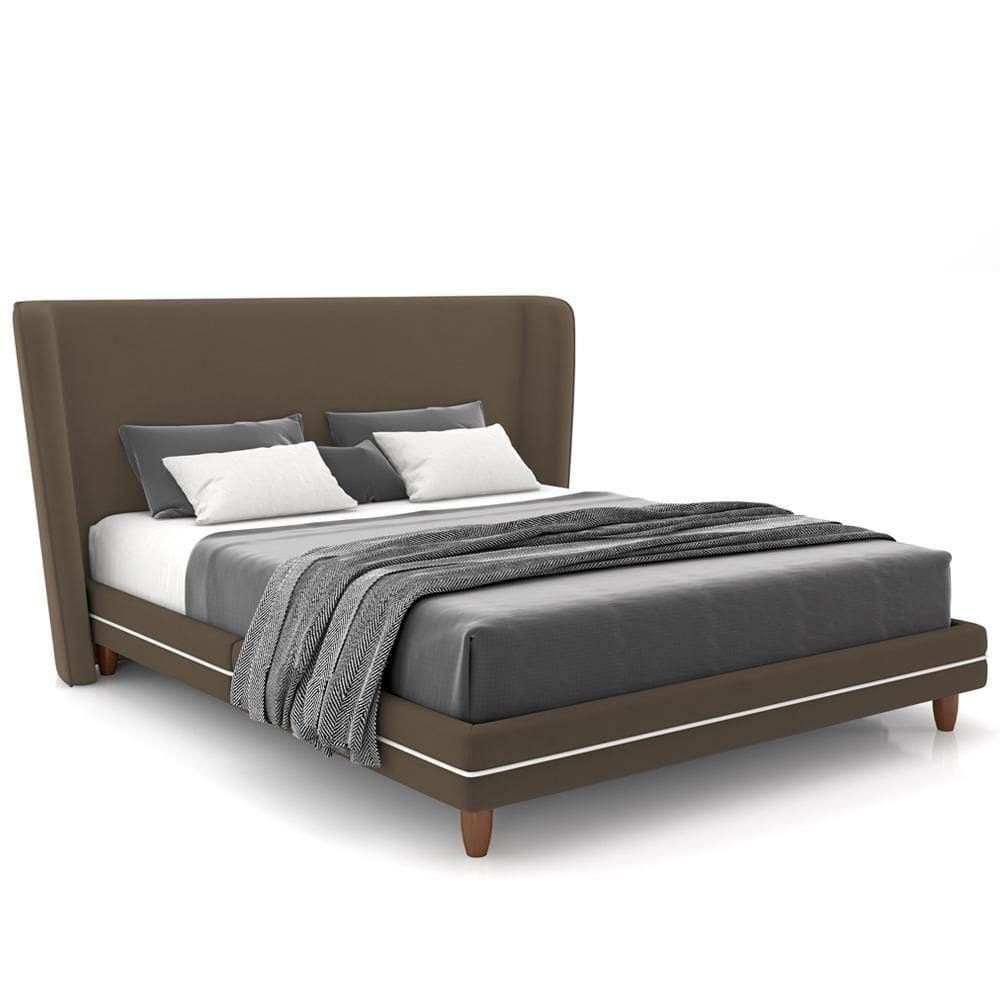 Cabeceira Casal Nilo 160cm Com Cama Pés Madeira Suném P05 Veludo Marrom - Lyam Decor