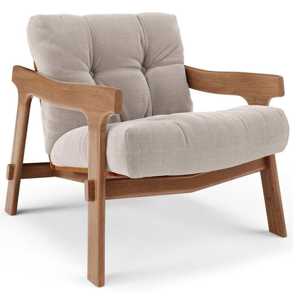 Poltrona Decorativa Fixa Para Sala Living Ikary L02 Canela Bouclê Bege Escuro - Lyam Decor