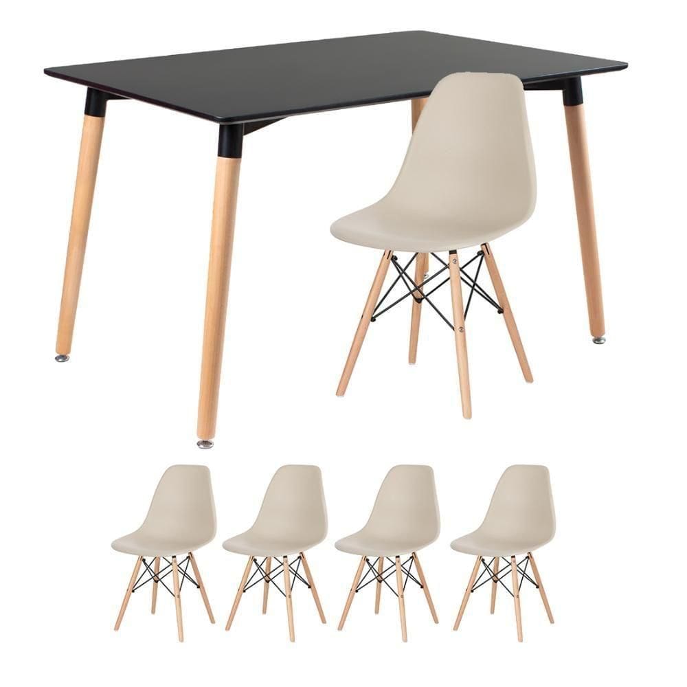 Kit - Mesa Retangular Eames 80 X 120 Cm + 4 Cadeiras Dsw Mesa Preto Com Cadeiras Nude Mesa Preto Com Cadeiras Nude
