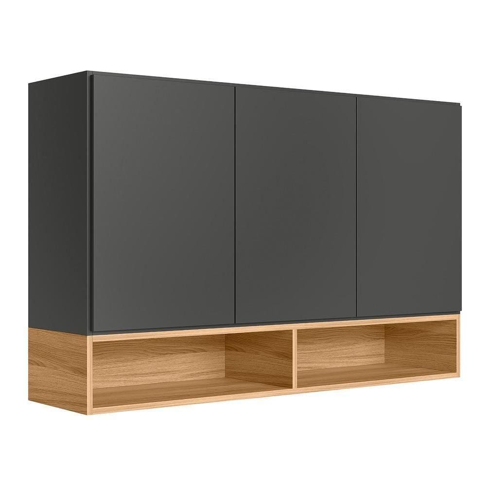 Armário Aéreo Acácia Touch 120cm 3 Portas Chumbo-freijó Com Nichos - Nicioli Chumbo-freijó