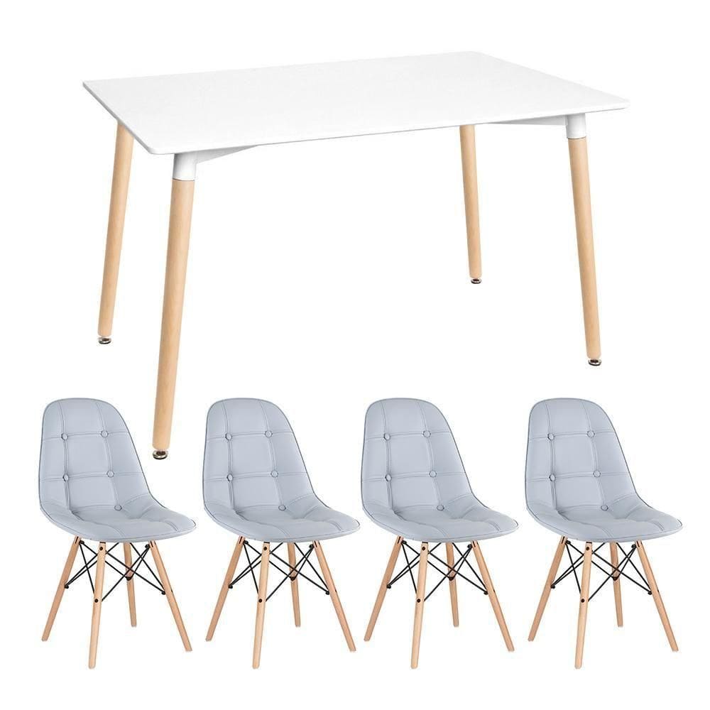 Kit - Mesa Retangular Eames 80 X 140 Cm Branco + 4 Cadeiras Botonê Cinza Claro Mesa Branco Com Cadeiras Cinza Claro