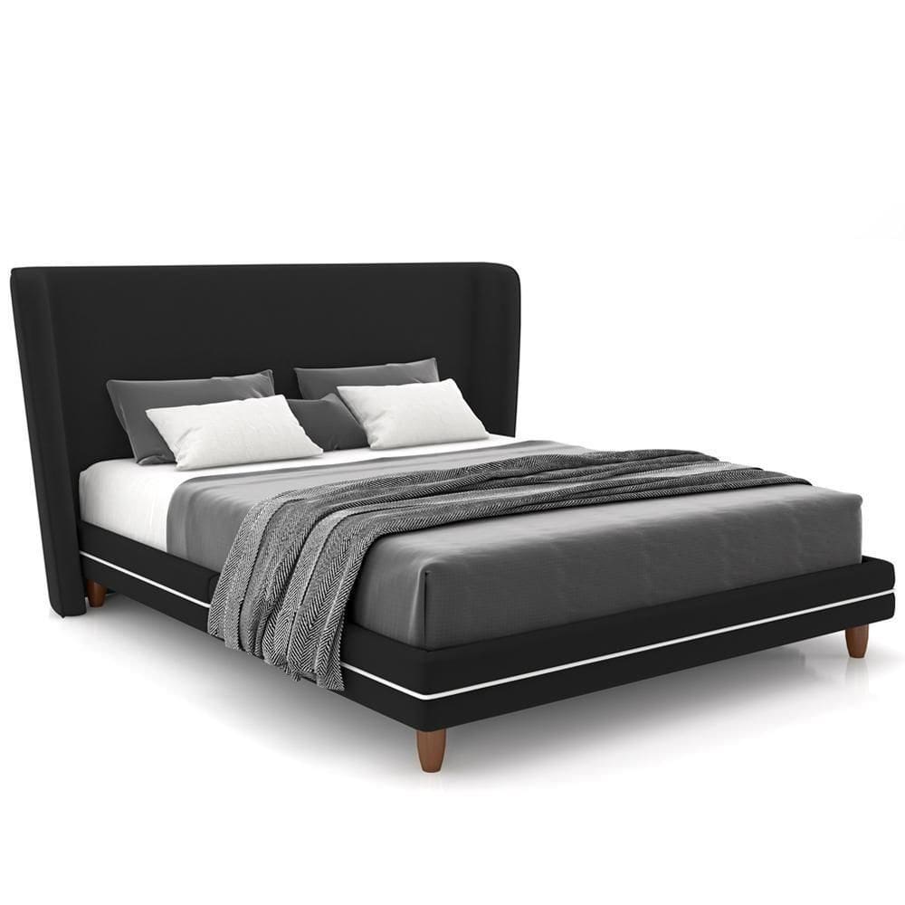 Cabeceira Casal Nilo 160cm Com Cama Pés Madeira Suném P05 Veludo Preto - Lyam Decor