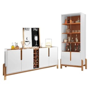 Sala De Jantar Lizz Com Cristaleira E Buffet Aparador Com Adega Branco-cedro - Casa D Branco-cedro