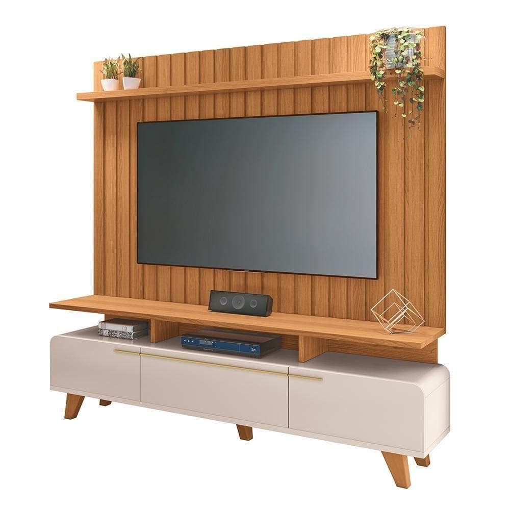 Rack Bancada Essenza Com Painel Link Off White-cinamomo Para Até 70? - Hb Móveis Off White-cinamomo