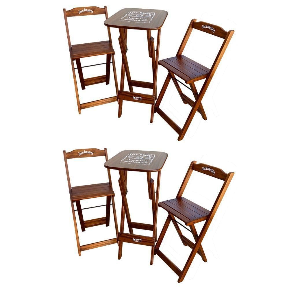 Kit 2 Conjuntos Bistrô Mesa Com 2 Banquetas Dobráveis De Madeira Personalizada Jack - Imbuia
