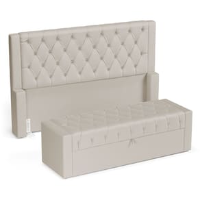 Cabeceira e Calçadeira Báu Queen Size Atena 160cm Capitonê Suede Bege Claro - Abmaza
