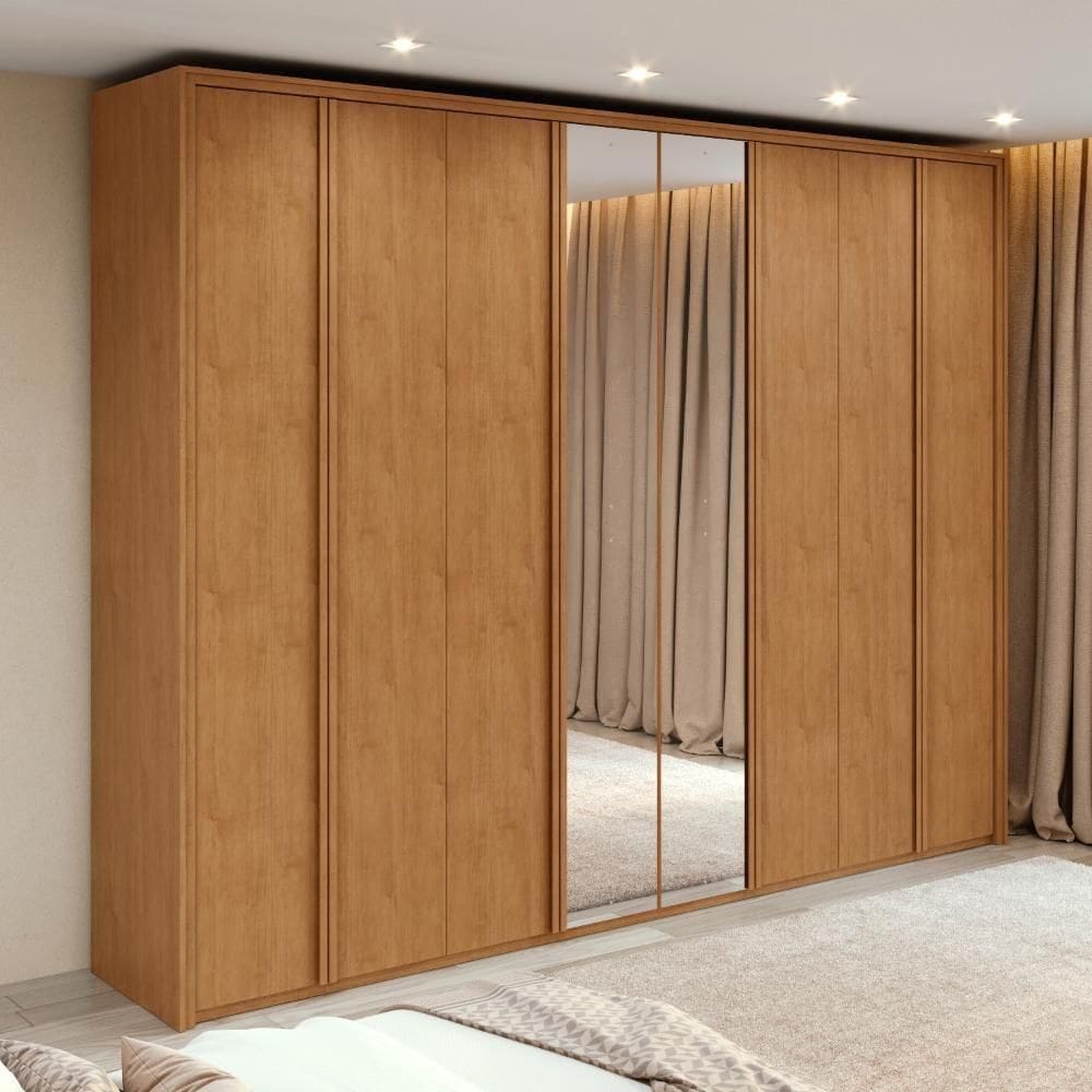 Guarda-roupa Casal 100% Mdf 8 Portas Easy Glow Com Espelhos Amendoa Clean