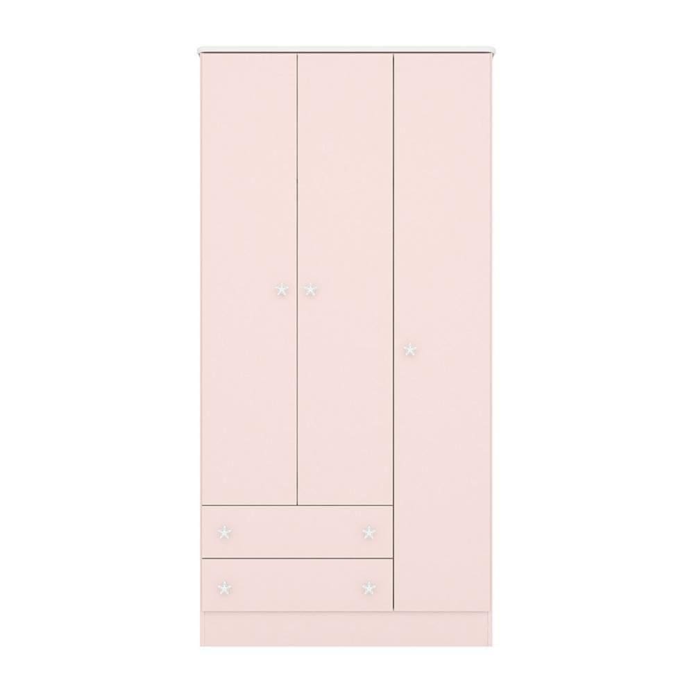 Guarda Roupa Infantil 3 Portas E 2 Gavetas Doce Sonho Rosa Acetinado - Qmovi Rosa Acetinado