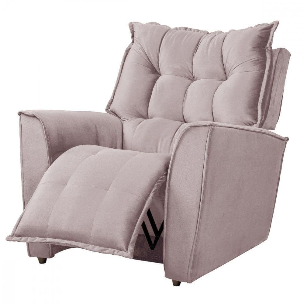 Poltrona Da Mamãe Para Sala Reclinavel Carinho Veludo Rosê Rose